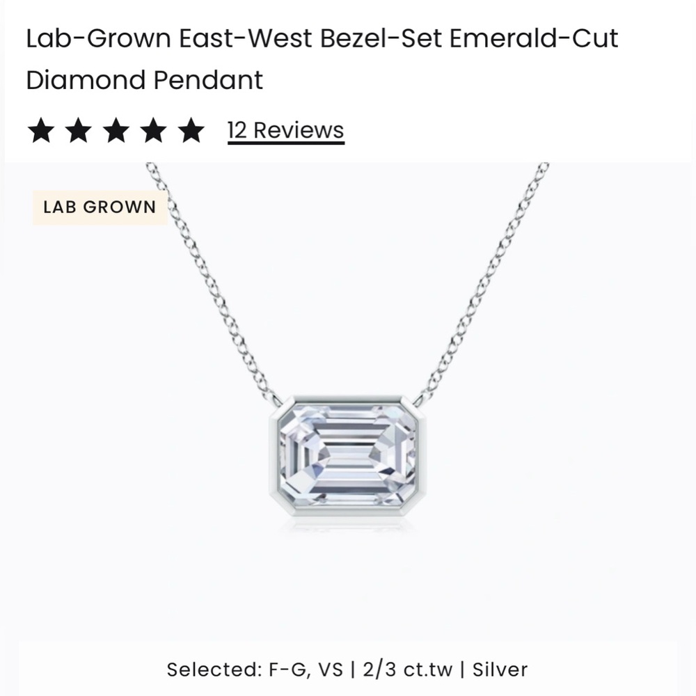 Angara Lab-Grown Emerald-Cut Diamond Necklace in Silver